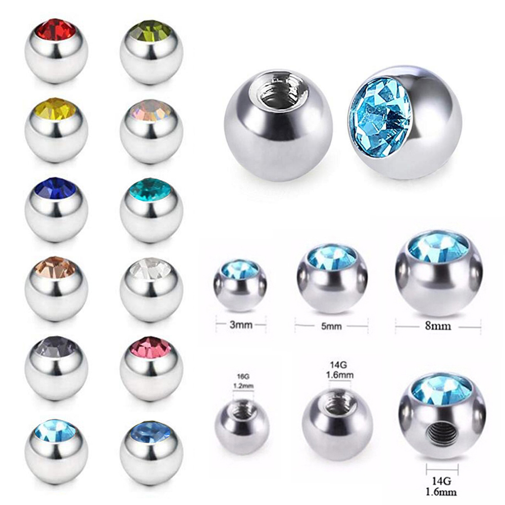 Body Jewelry Replacement Ball - 60pcs Stainless Steel CZ Crystal Screw