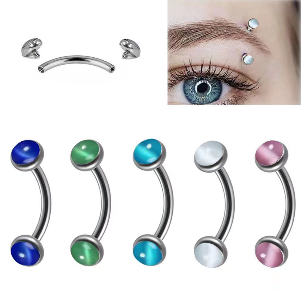 Eyebrow Curved Barbell - 1Piece Eyebrow Piercing Banana Shape Opal