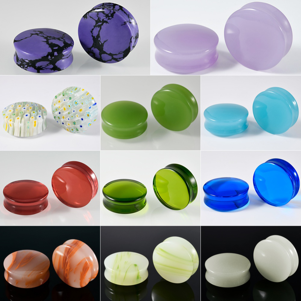 Body Jewelry Ear Gauges - 1/2/22PCS Glass&Stone Round Ear Expanders Gauges
