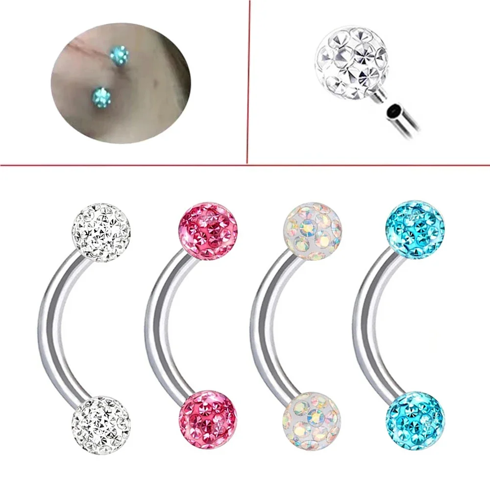 Eyebrow Curved Barbell - Multi Color Epoxy Crystal 6-10mm Bar