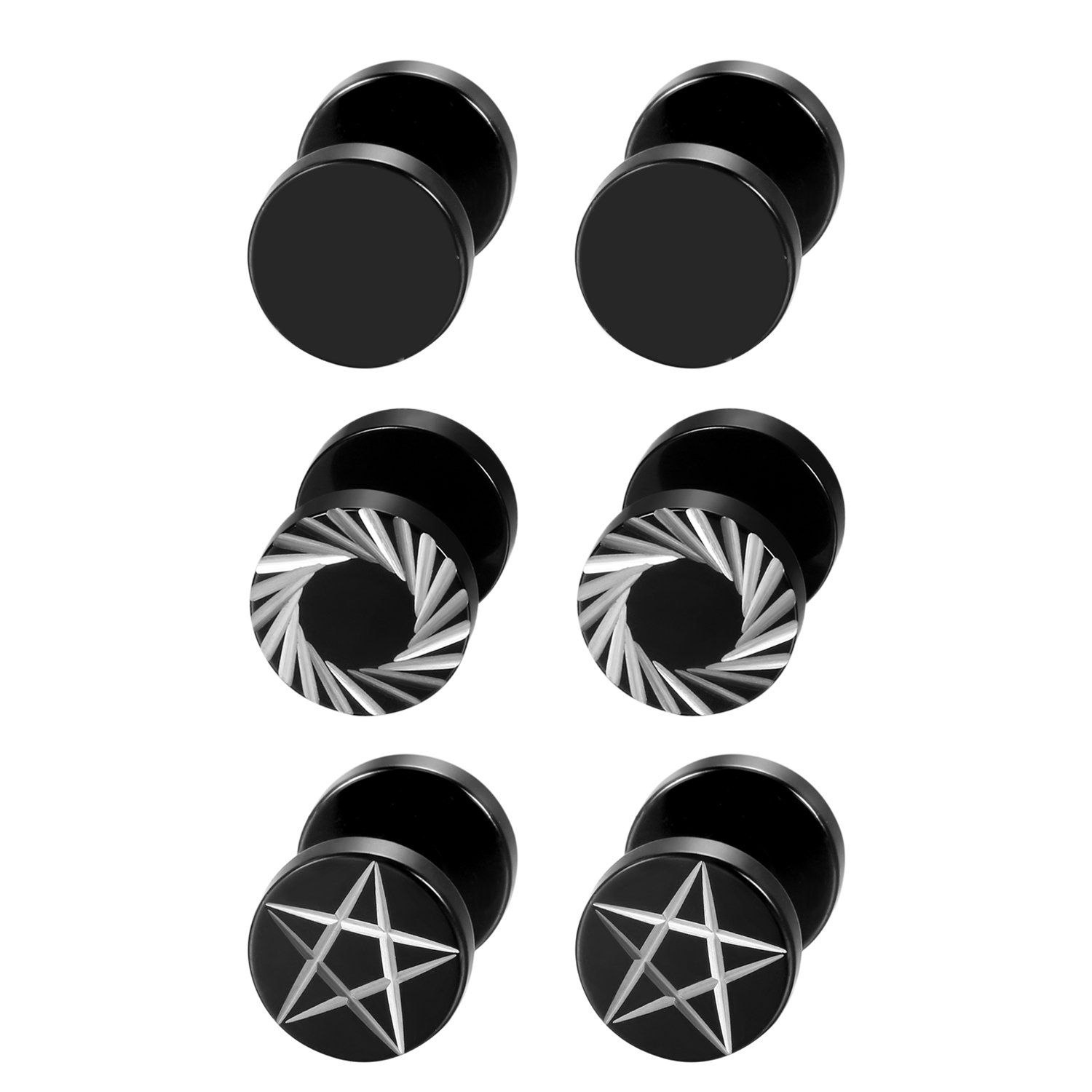 Body Jewelry Ear Gauges - 2Pcs/6Pcs Black Stainless Steel Mens Womens
