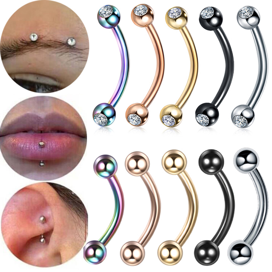 Eyebrow Curved Barbell - 1PC Steel CZ Eyebrow Banana Piercings