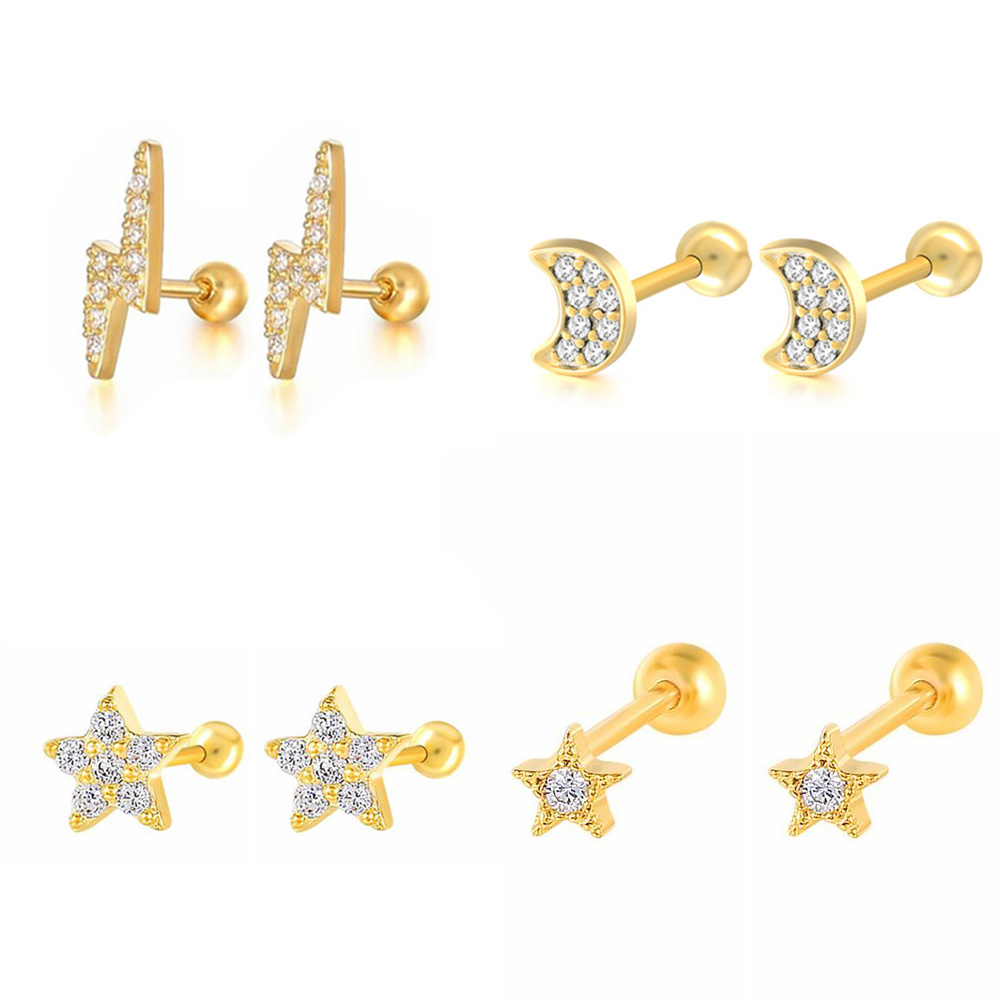 Body Jewelry Labret - 1PC Star Moon Lightning Zircon Gold