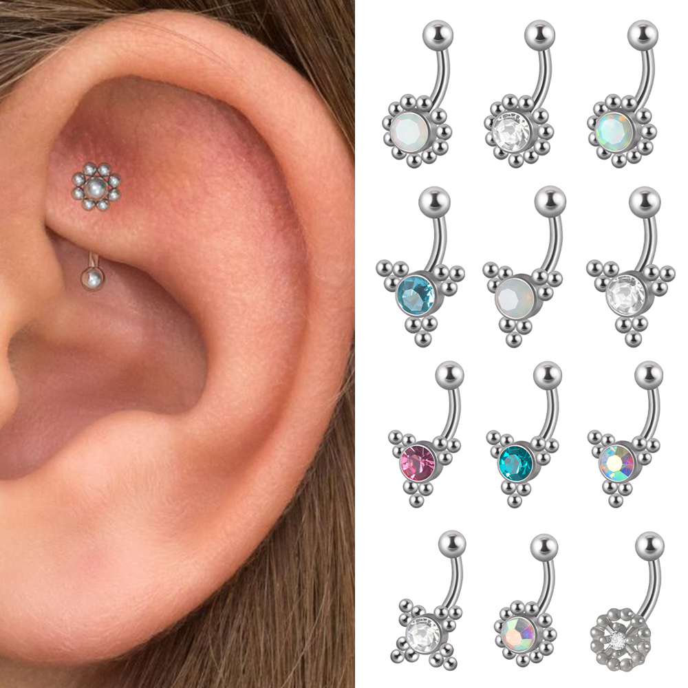 Eyebrow Curved Barbell - 1PC G23 TItanium 16G Crystal Rook