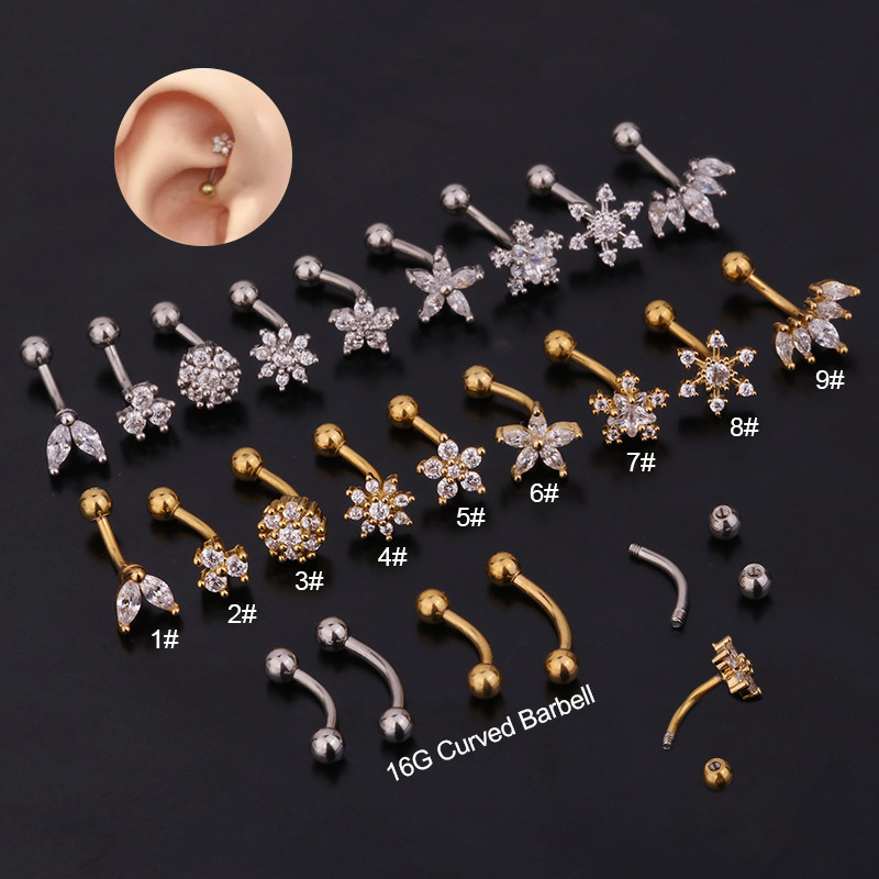 Eyebrow Curved Barbell - 1Pc 1.2x8mm Eyebrow Daith Snug Ring