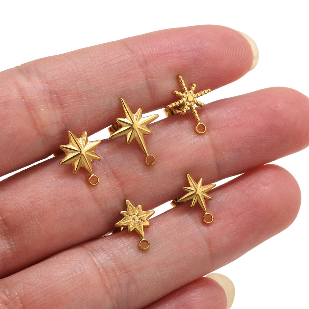 Body Jewels - 6pcs Stainless Steel Star Earrings Studs