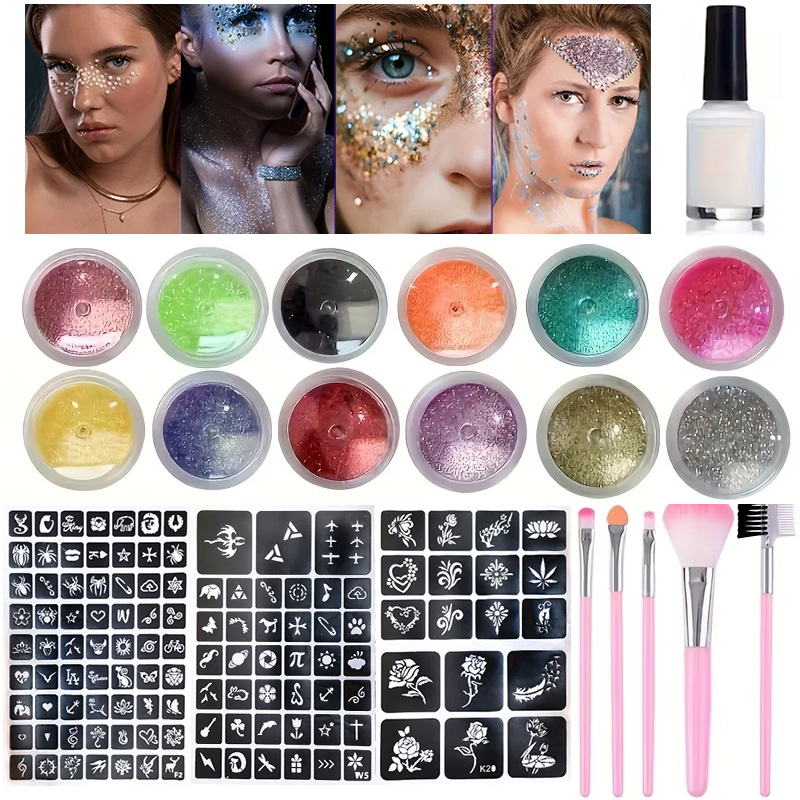 Body Jewelry Glue - 12 Colors of Glitter DIY Flash
