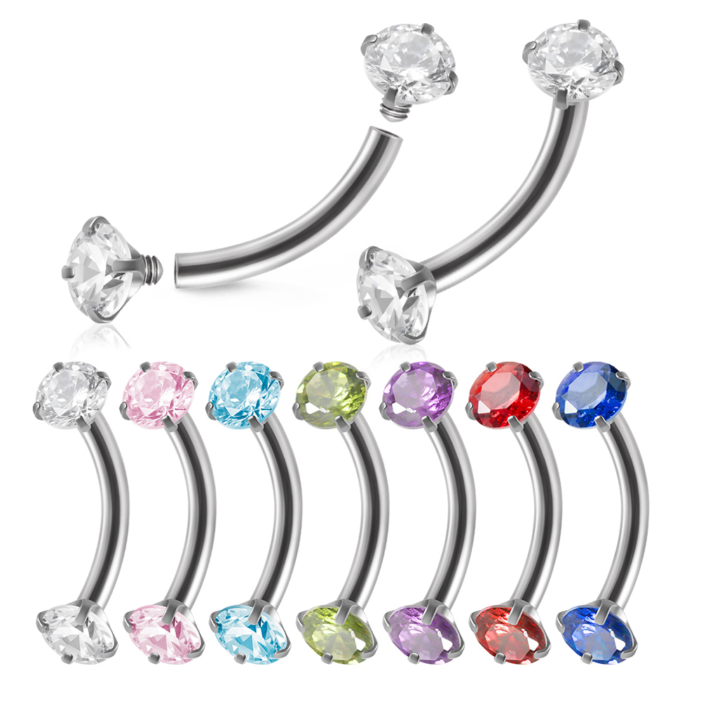 Eyebrow Curved Barbell - 1pc Surgical Steel Internally Threaded Zircon