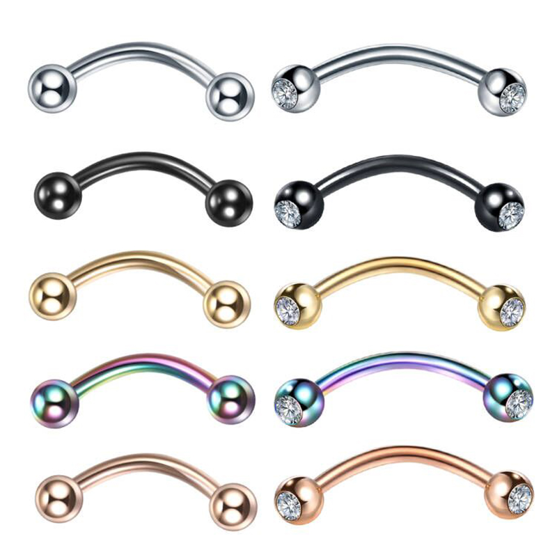 Eyebrow Curved Barbell - 1PC Stainless Steel Crystal Eyebrow Piercing