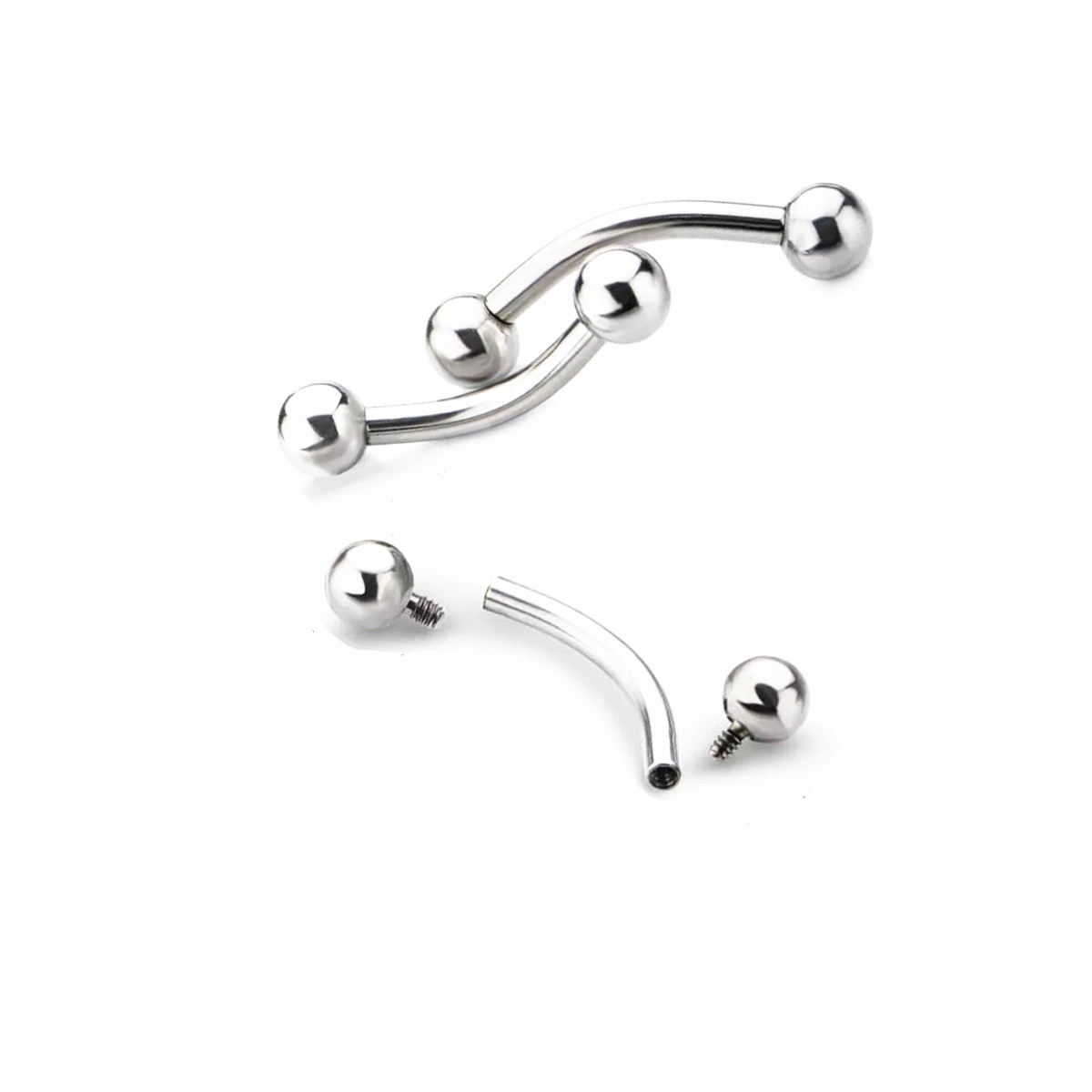 Eyebrow Curved Barbell - 10 Pcs ASTM F136 Titanium 14G