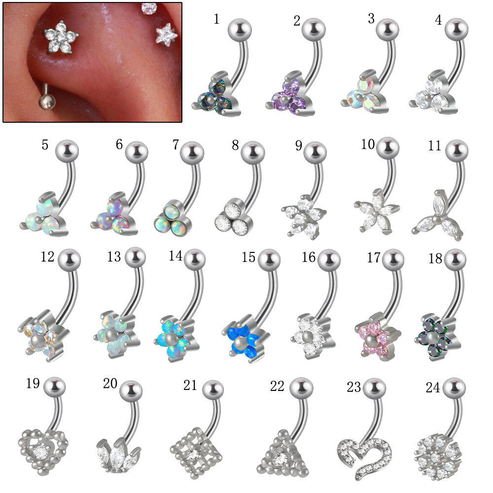 Eyebrow Curved Barbell - 1PC G23 TItanium 16G Crystal Flower