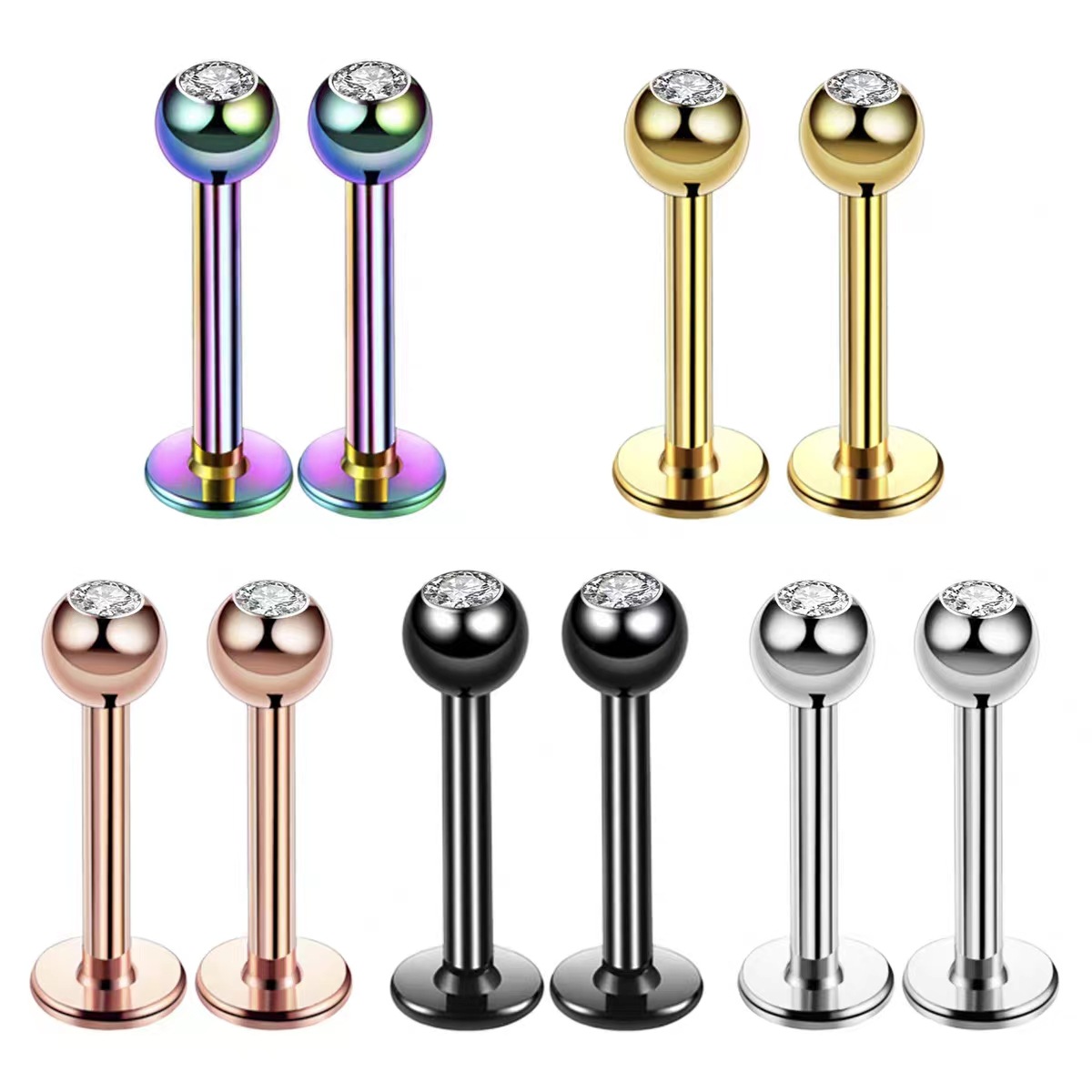 Body Jewelry Labret - 16G Surgical Steel Ball Top CZ