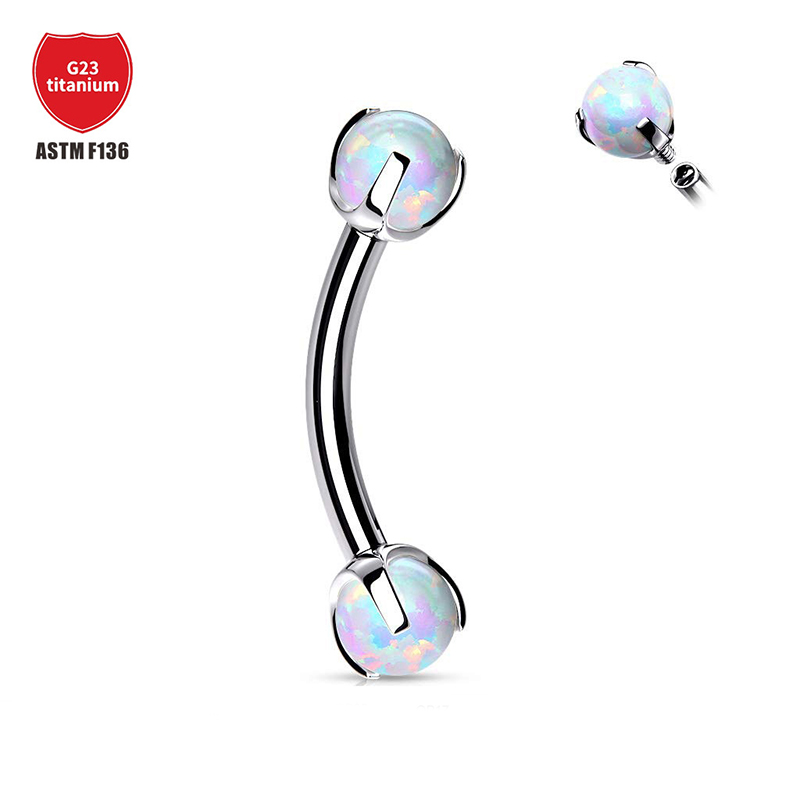 Eyebrow Curved Barbell - F136 Titanium Opal Eyebrow Piercing Curved