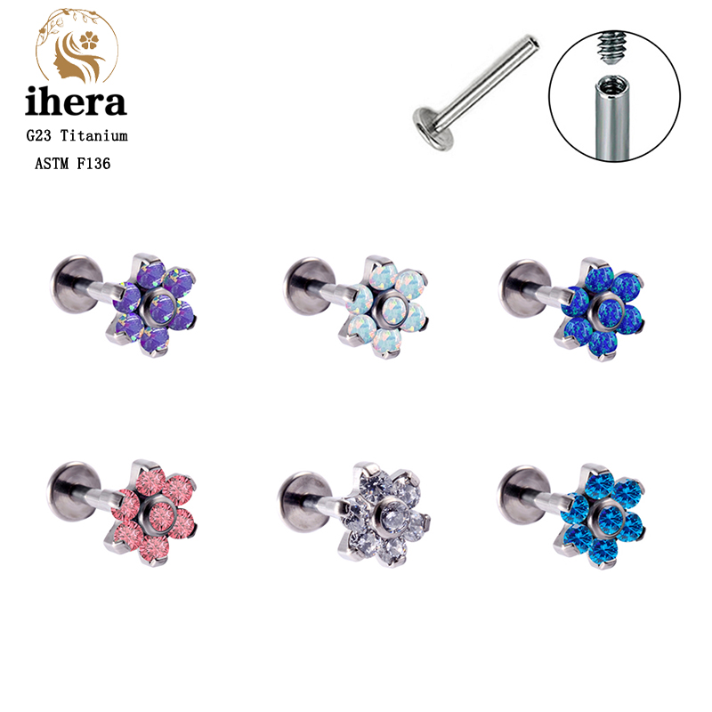 Body Jewelry Labret - G23 Titanium Opal Flower Piercing Stud