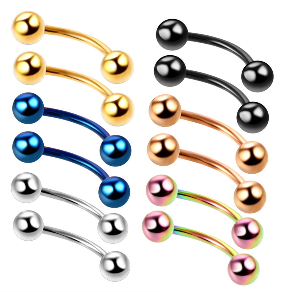 Eyebrow Curved Barbell - Lot of 2pcs Titanium Anodized Colorful