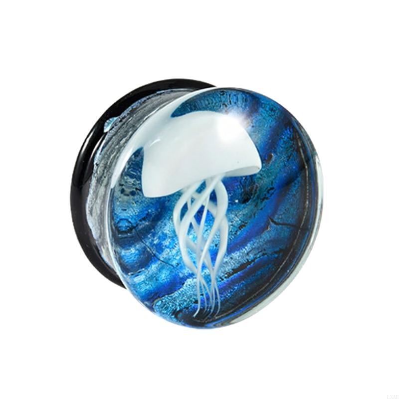 Body Jewelry Ear Gauges - Elegant Jellyfish Glass Ear Gauges with