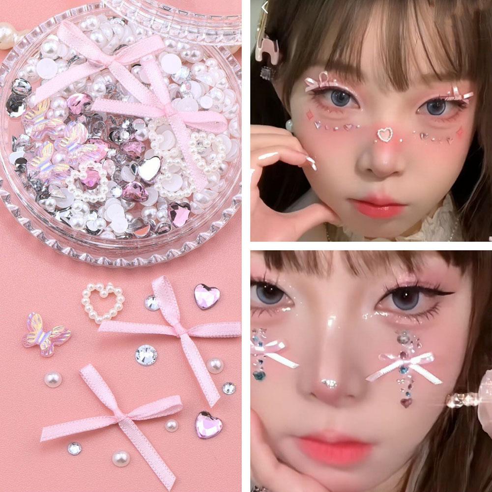 3D Pink Silk Bows Glitter Face - Body Jewelry Glue 评论和价格
