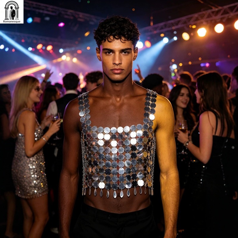Fashion Men's Sparkly Disc Cha - Body Jewelry Vest 评论和价格