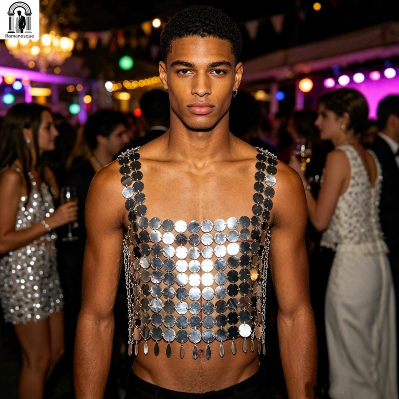 Fashion Men's Sparkly Disc Cha - Body Jewelry Vest 评论和价格