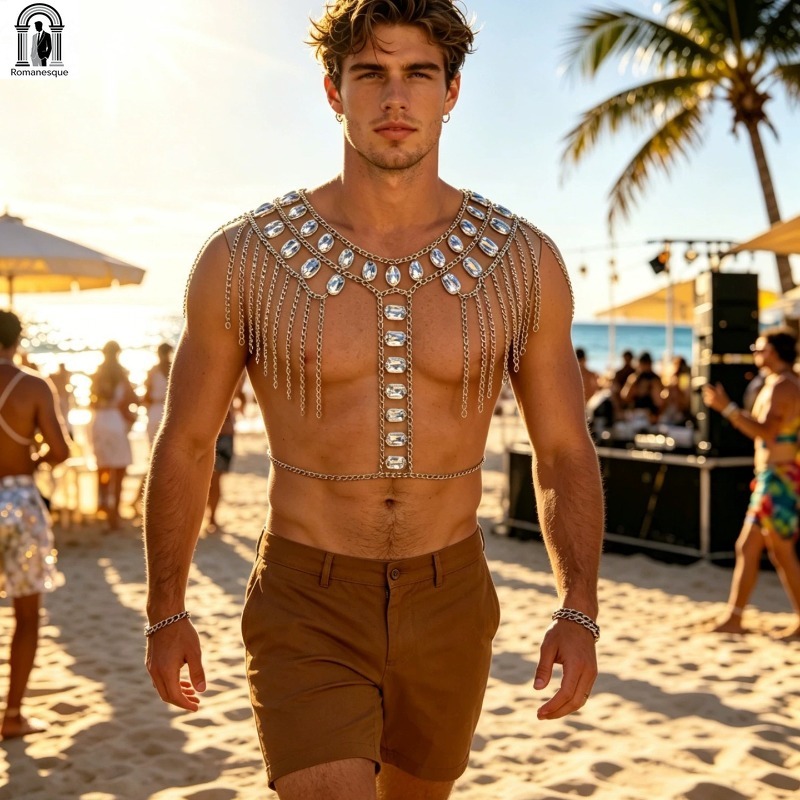 Fashion Men's Sparkly Disc Cha - Body Jewelry Vest 评论和价格