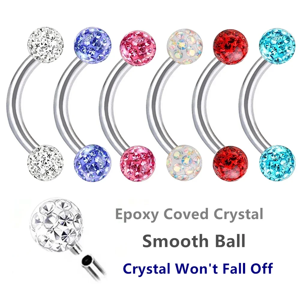 Multi Color Epoxy Crystal 6-10 - Eyebrow Curved Barbell 评论和价格