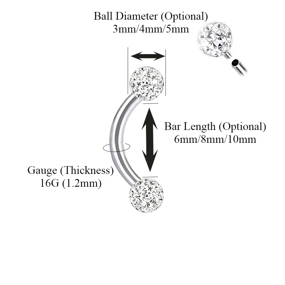 Multi Color Epoxy Crystal 6-10 - Eyebrow Curved Barbell 评论和价格