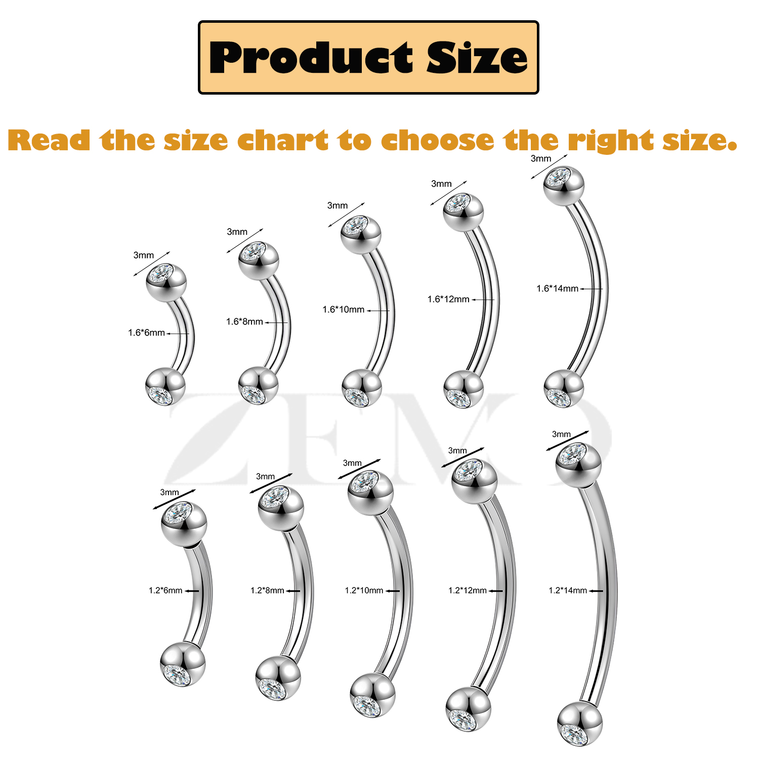 ZEMO 1PC 14/16G Stainless Stee - Eyebrow Curved Barbell 评论和价格