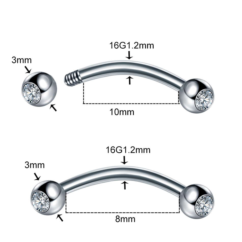 1PC Steel CZ Eyebrow Banana Pi - Eyebrow Curved Barbell 评论和价格