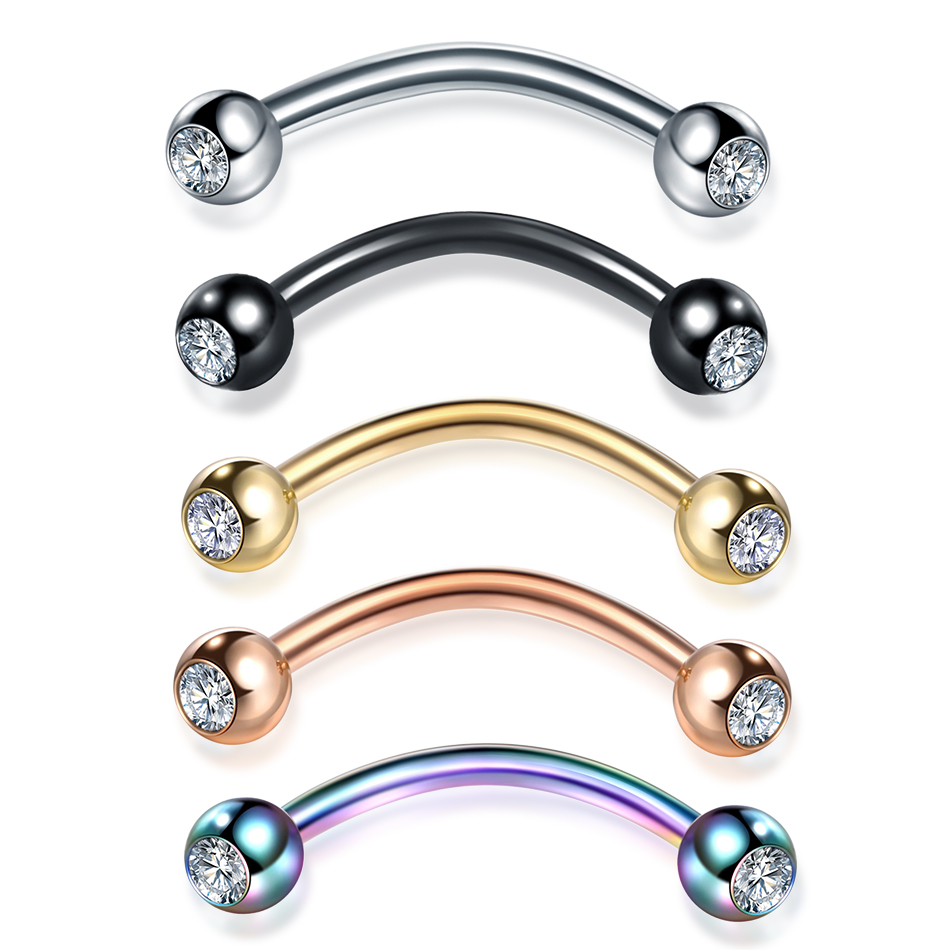 1PC Steel CZ Eyebrow Banana Pi - Eyebrow Curved Barbell 评论和价格