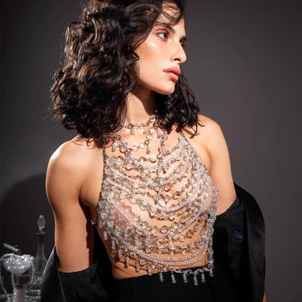 Handmade Beaded Vest Clear Cry - Body Jewelry Vest 评论和价格