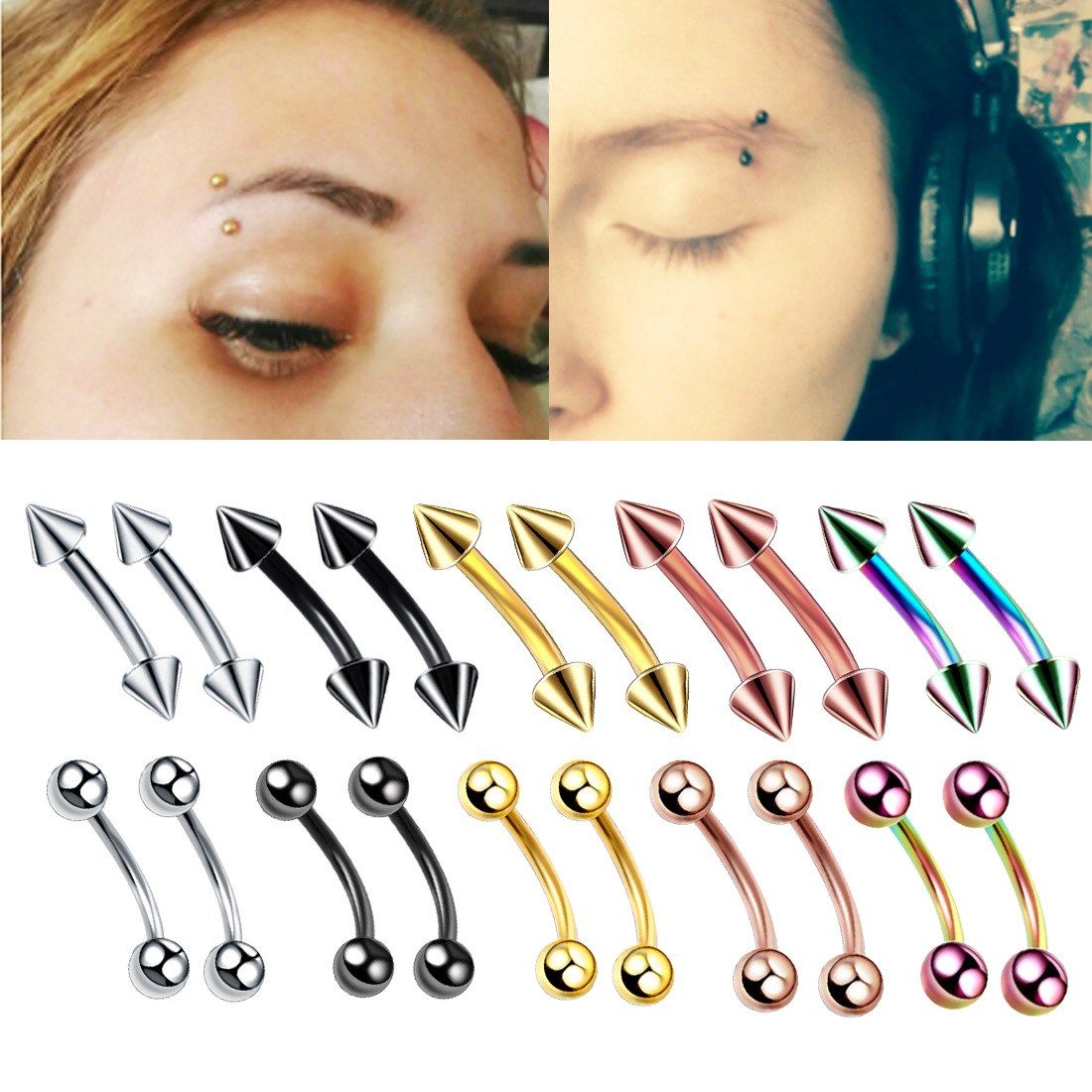 20pc/set Steel Eyebrow Banana  - Eyebrow Curved Barbell 评论和价格