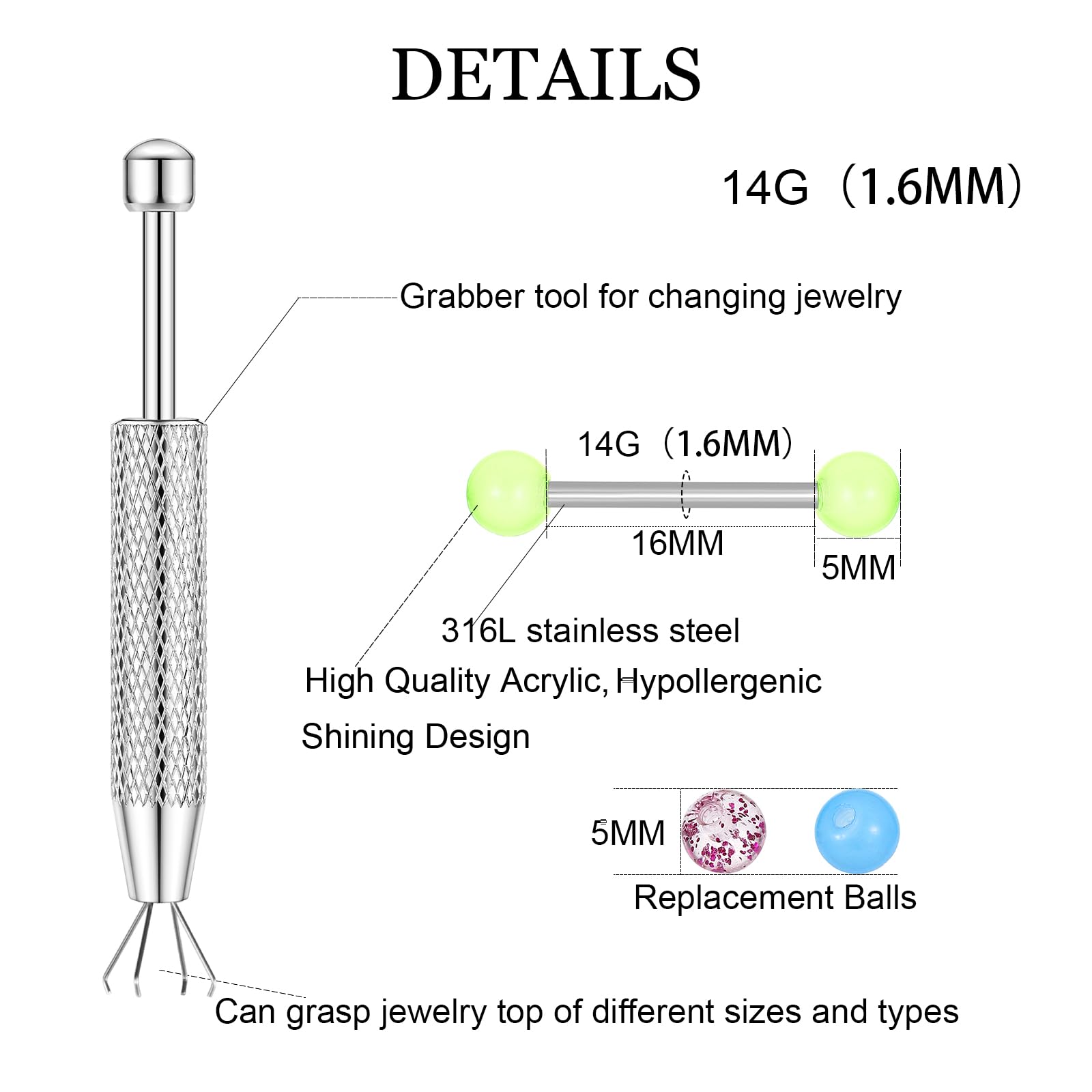 12PCS Barbell Nipple Rings 48P - Body Jewelry Replacement Ball 评论和价格