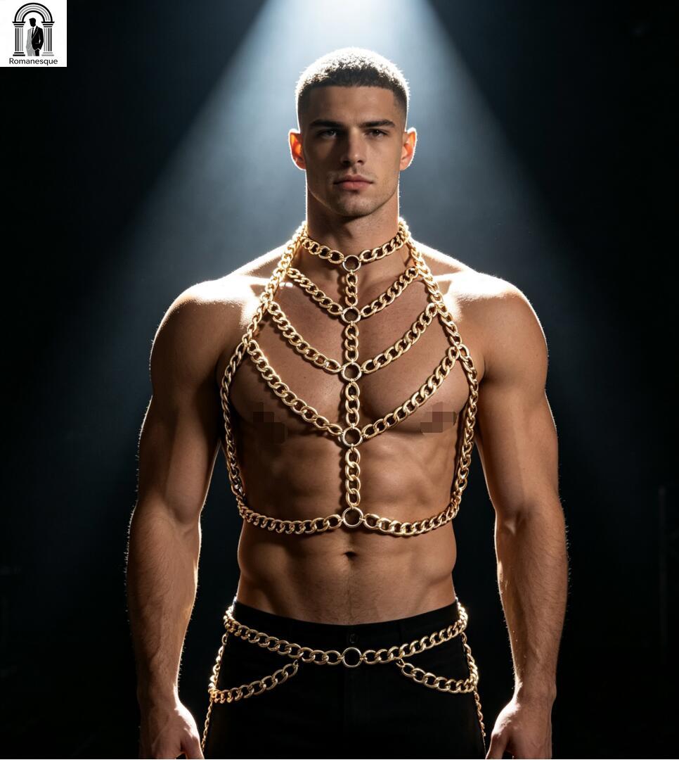 Men's Silver Thick Chain Body  - Body Jewelry Vest 评论和价格