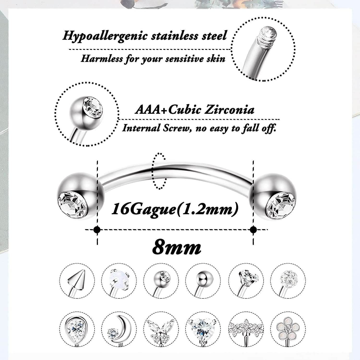 Bobisty 1PC Stainless Steel Cu - Eyebrow Curved Barbell 评论和价格
