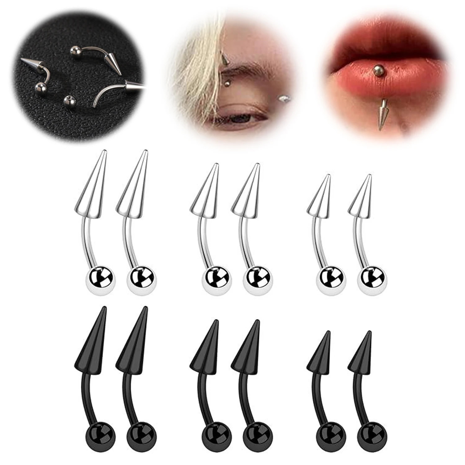 1PC 16G Long Spike Bridge Stai - Eyebrow Curved Barbell 评论和价格