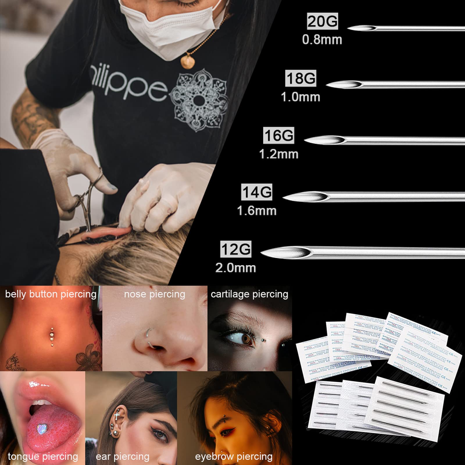 100Pcs 6G-20G Gauge Sterile Di - Body Jewelry Ear Gauges 评论和价格