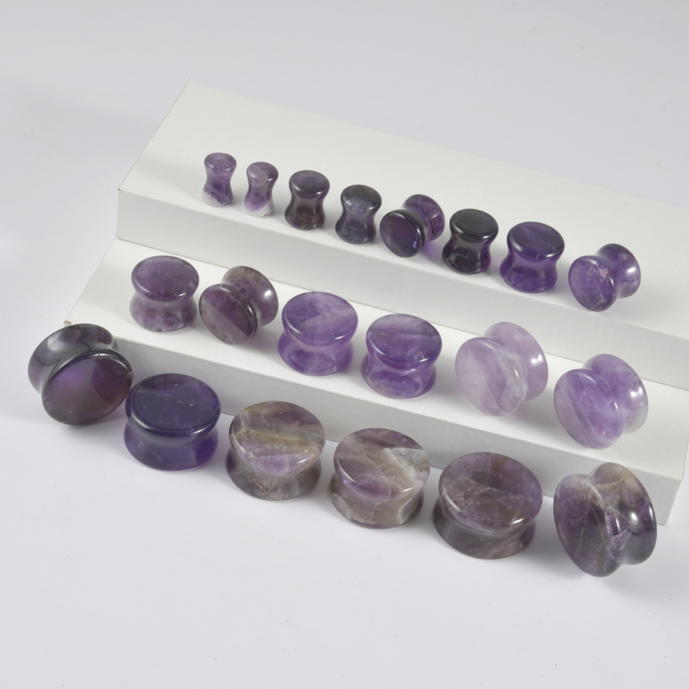 2PCS Natural Stone Double Flar - Body Jewelry Ear Gauges 评论和价格