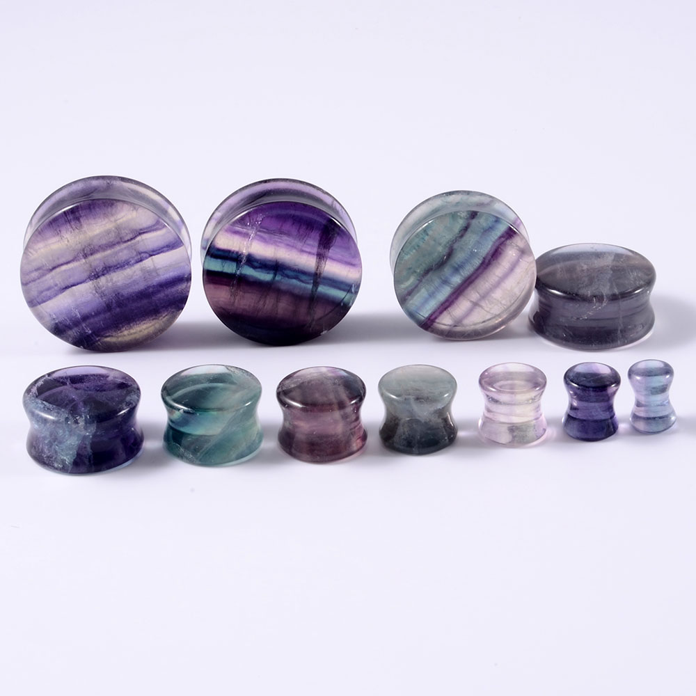 2PCS Natural Stone Double Flar - Body Jewelry Ear Gauges 评论和价格
