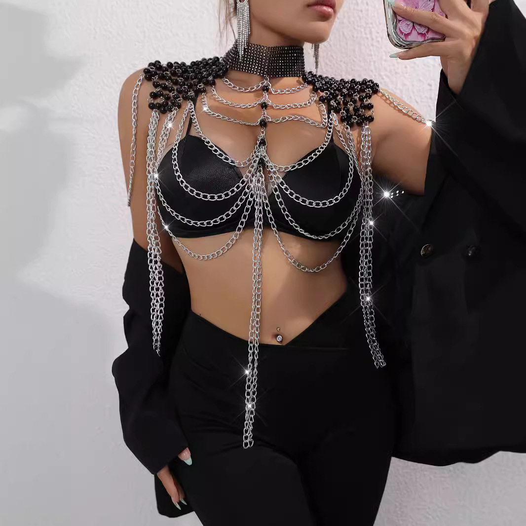 Women Bikini Pearl Vest Chest  - Body Jewelry Vest 评论和价格