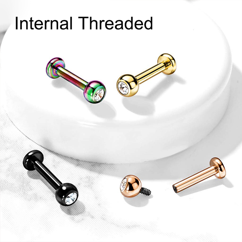 16G Surgical Steel Ball Top CZ - Body Jewelry Labret 评论和价格