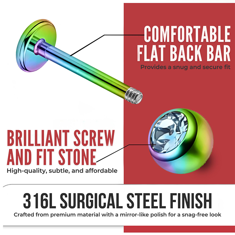 16G Surgical Steel Ball Top CZ - Body Jewelry Labret 评论和价格