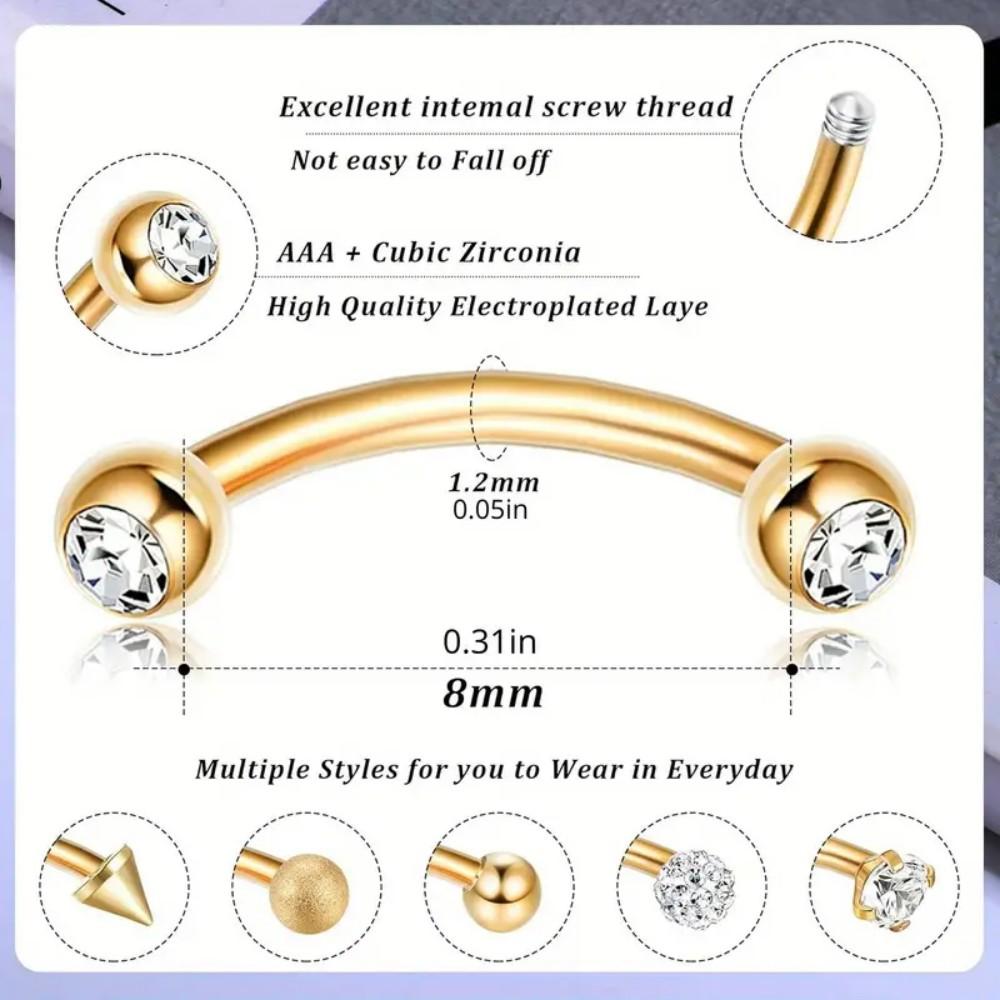 16G Stainless Steel Rook Pierc - Eyebrow Curved Barbell 评论和价格