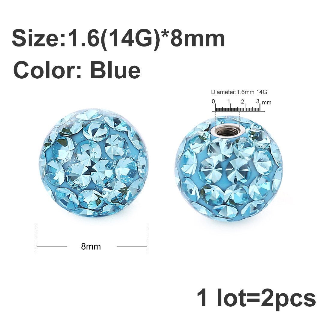 2 Pcs 14G 16G Surgical Stainle - Body Jewelry Replacement Ball 评论和价格