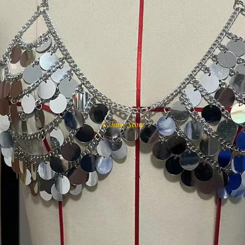 N58F Festive Sequins Vest Top  - Body Jewelry Vest 评论和价格