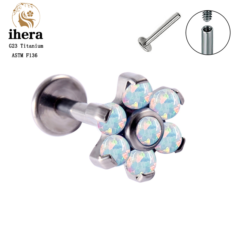 G23 Titanium Opal Flower Pierc - Body Jewelry Labret 评论和价格