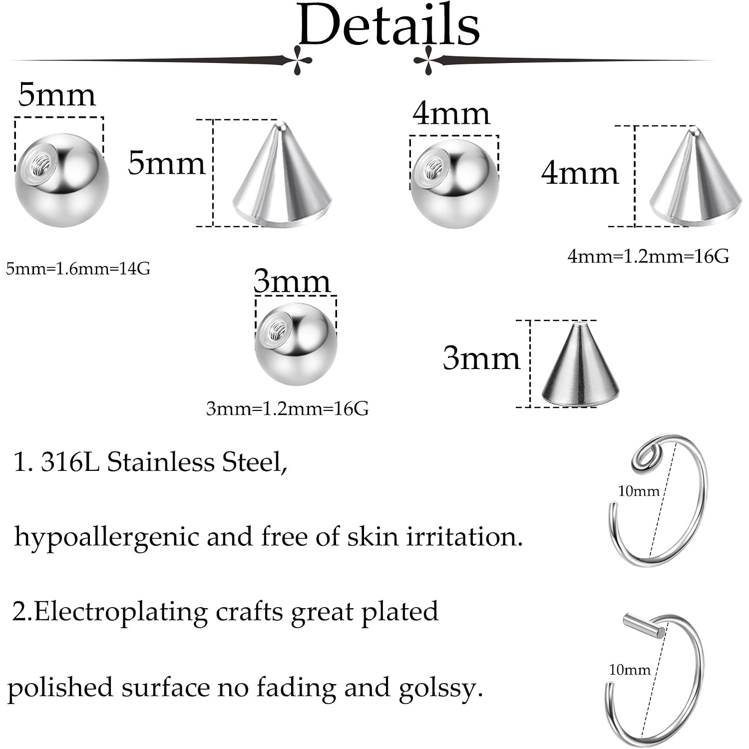Drperfect Fake Eyebrow Ring Fa - Body Jewelry Replacement Ball 评论和价格